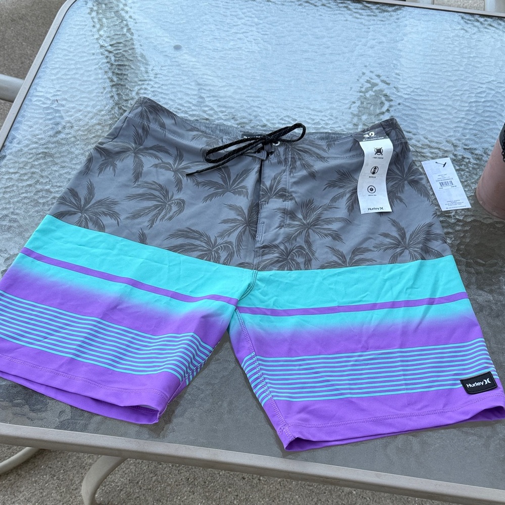 Hurley Tropical Gray and Teal Swim Shorts